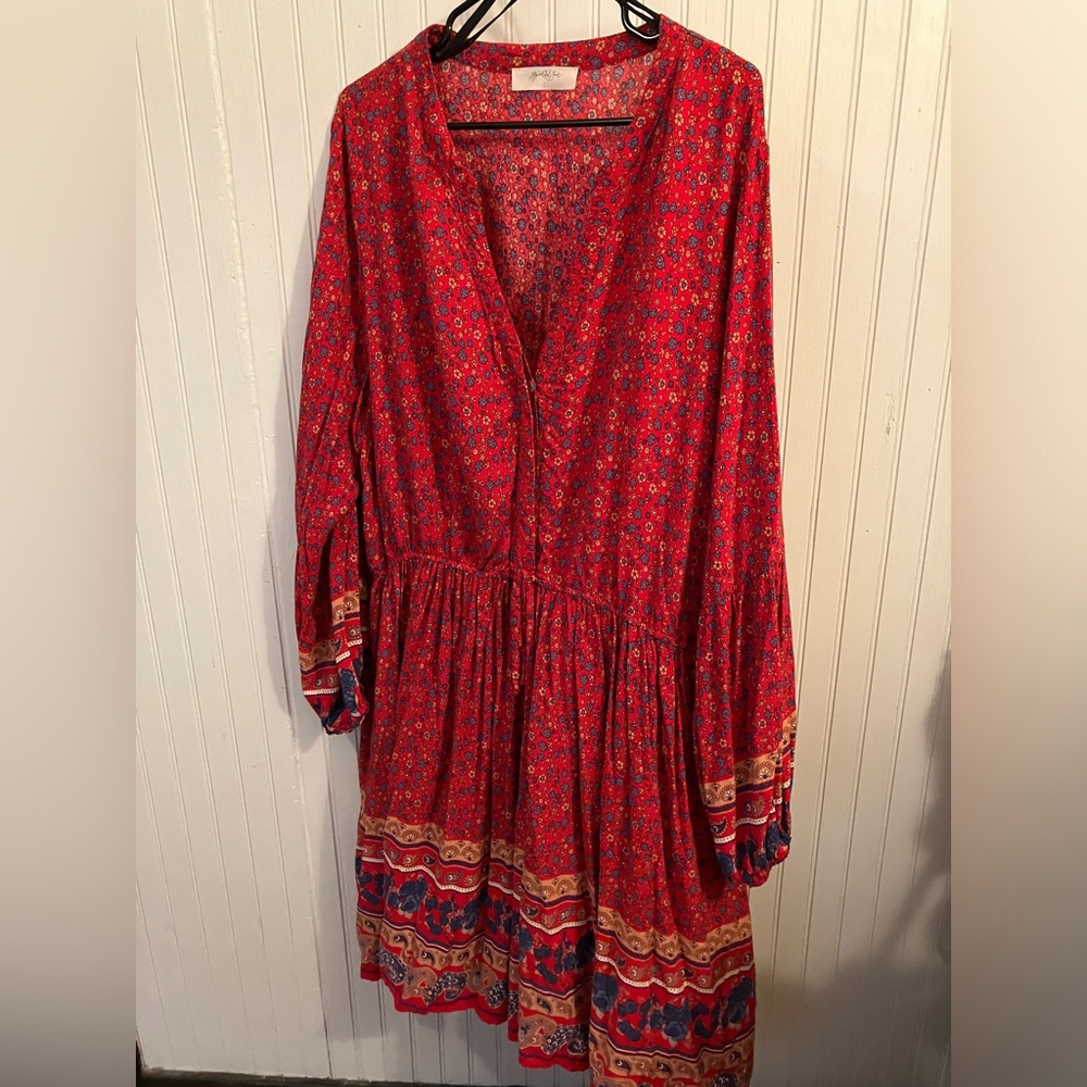 ARULA Red and Gold Embellished Long Sleeve Sundress